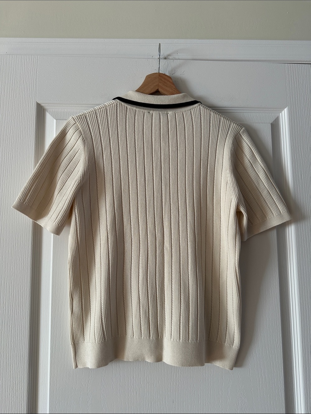 Adrianna Papell Cream Polo Top Black Trim Ribbed Knit, Size Large - Picture 3 of 8